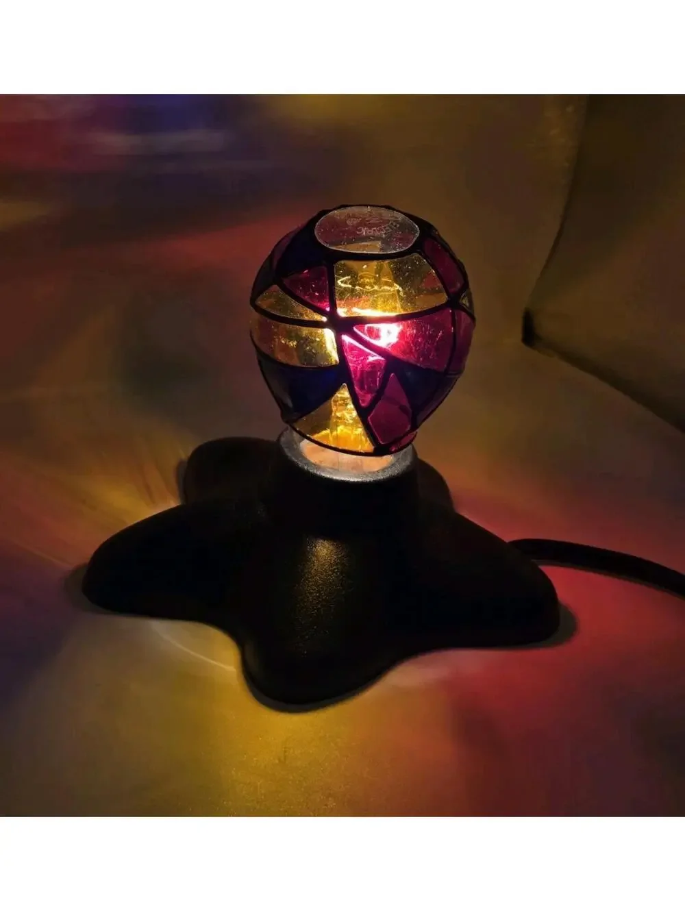 Vtg 2003 GE Stained Glass Light Bulb Y2K Mosaic Novelty Black Star Base